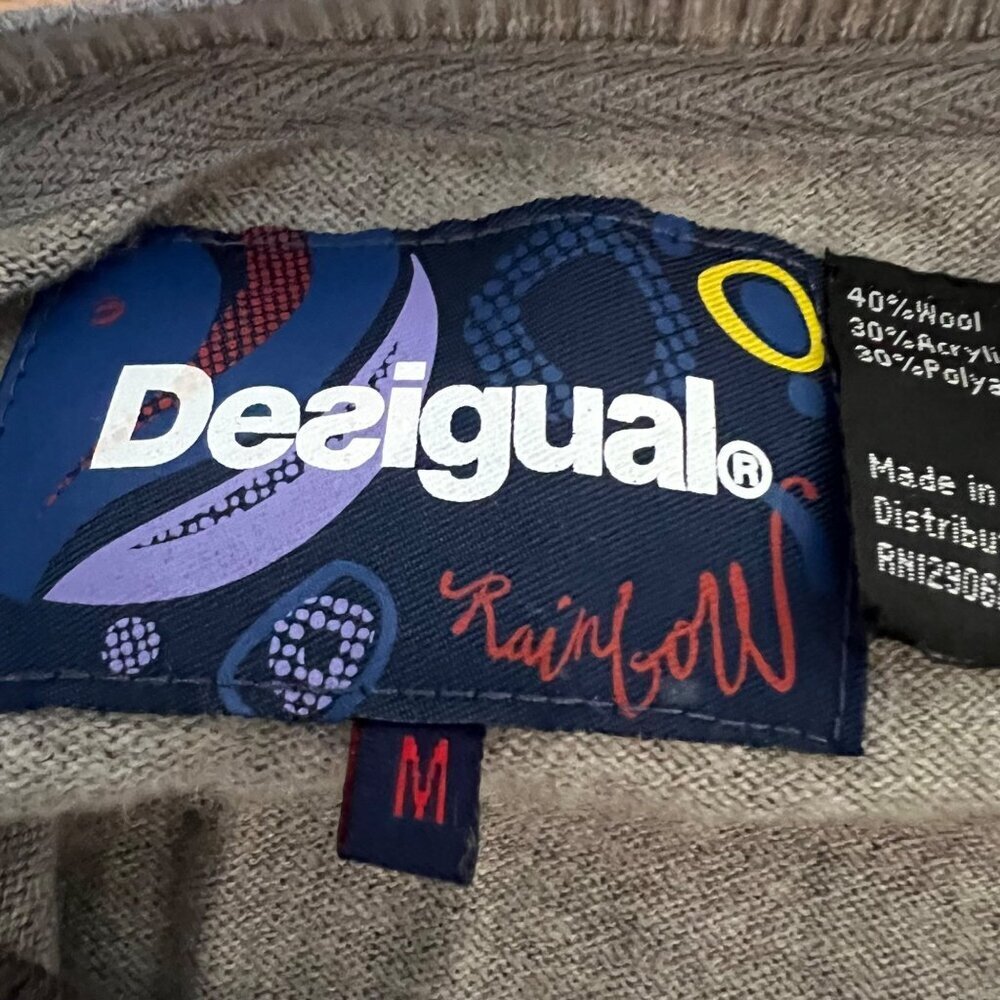 Desigual Men's Striped Striped V-Neck Wool Sweater Size Medium - Picture 9 of 10